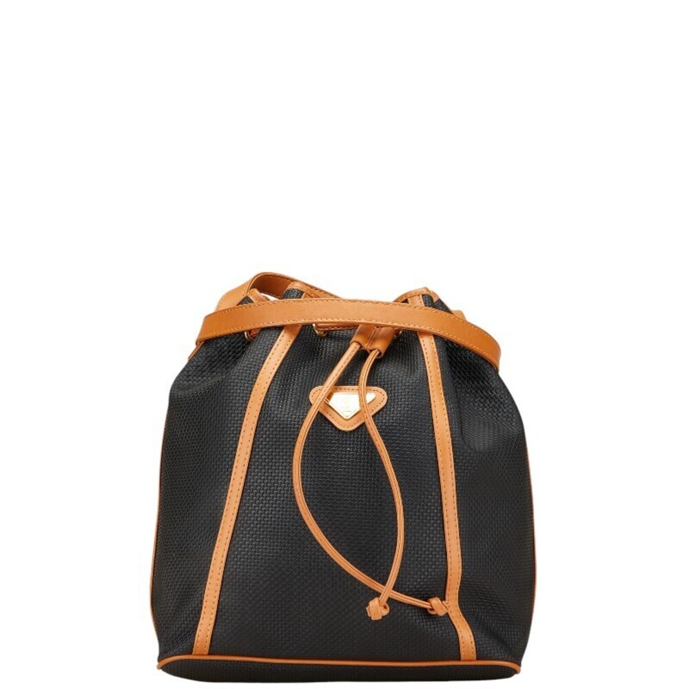 Saint Laurent YSL logo drawstring shoulder bag black brown leather
